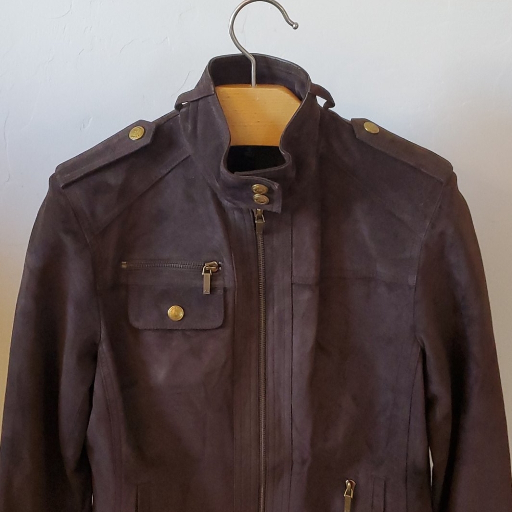 ANNE KLEIN Suede Moto Leather Jacket